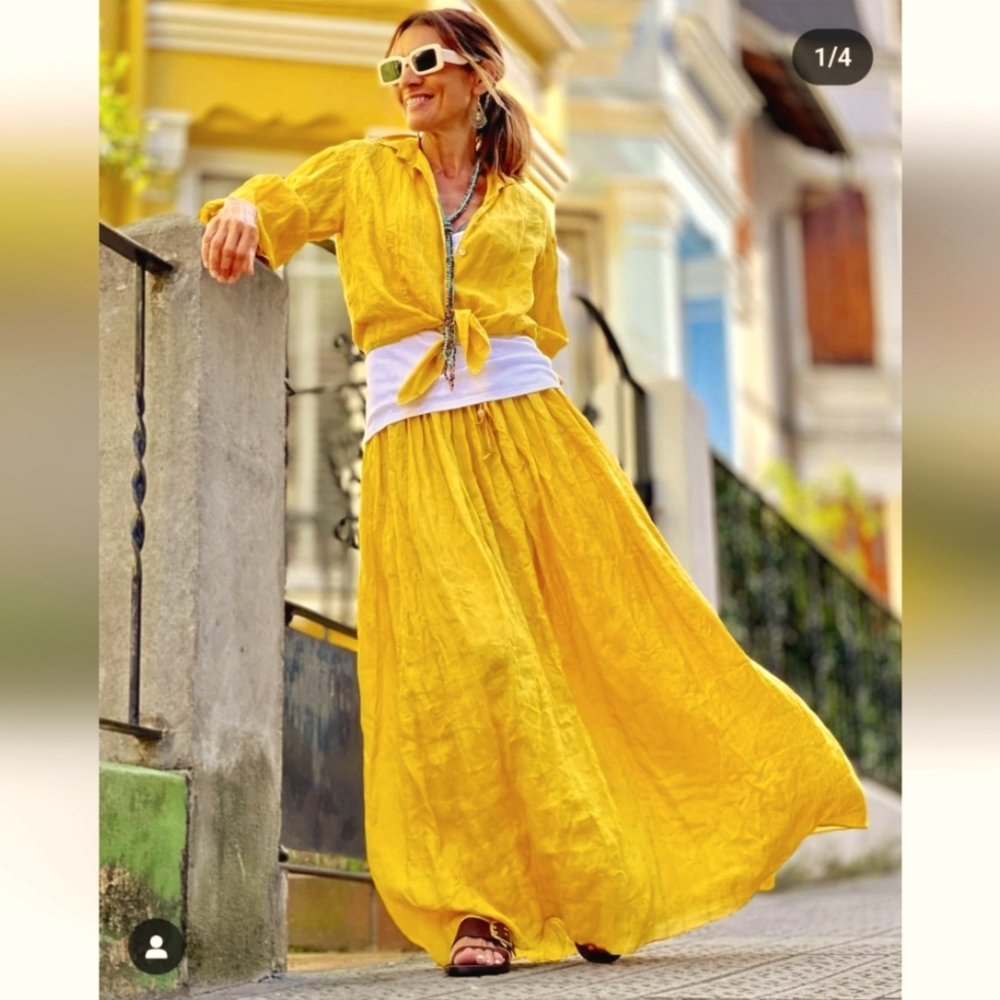 ZARA MAXI BOHO SKIRT YELLOW SIZE XS - Picture 7 of 15